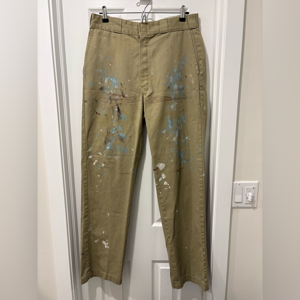 Dickies Men's Khaki Work-Style Pants with Paint Detail 33x33